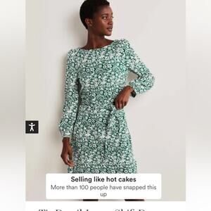 Boden Green Floral Long Sleeve Dress